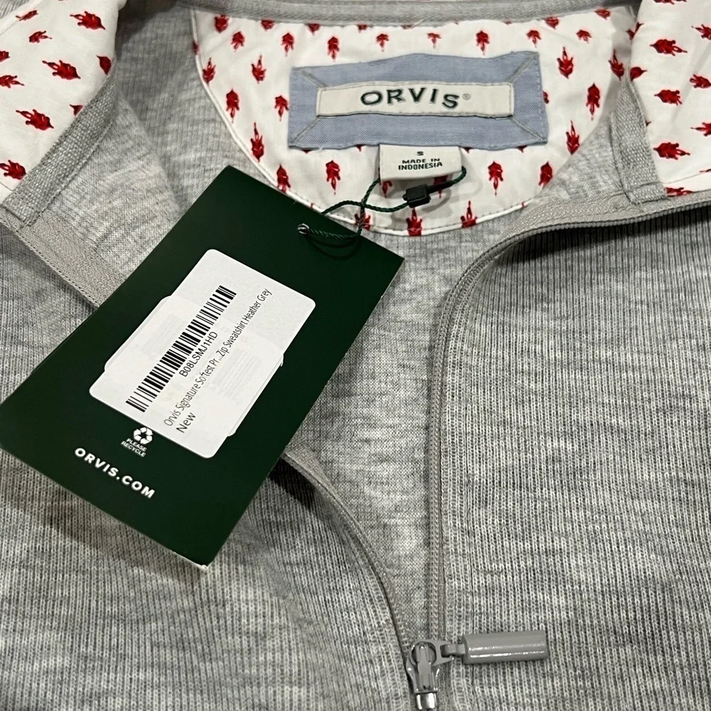 NWT Women’s Orvis Small Gray Quarter Zip Sweater Pattern Cuff Collar Rose Tree - Picture 8 of 10